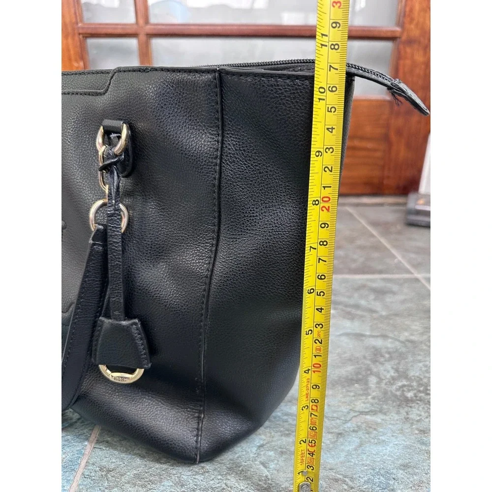 Lauren Ralph Lauren Satchel Black Shoulder Bag Leather Embossed Logo *scuff
